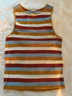 Zara Multicolor Striped Ribbed Tank - Mustard, Rust, Sky Blue, Cream